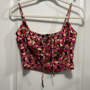 Urban Outfitters geometric cami Ruched Crop Top women’s XL psychedelic fairy 70s